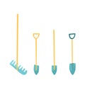 Shovels and rake hand tools illustraion set Royalty Free Stock Photo