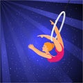 Show in the circus. Girl acrobat performs a trick on the ring Royalty Free Stock Photo