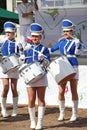 Show-group of drummers in blue uniform of the Royal lancers