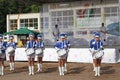 Show-group of drummers in blue uniform of the Royal lancers