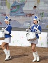 Show-group of drummers in blue uniform of the Royal lancers