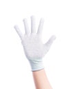 Show Hands five finger with cotton gloves Royalty Free Stock Photo