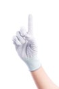 Show Hands one finger with cotton gloves Royalty Free Stock Photo