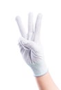 Show Hands three finger with cotton gloves Royalty Free Stock Photo