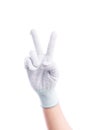 Show Hands two finger with cotton gloves Royalty Free Stock Photo