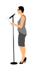 Show host woman speaking on the microphone vector illustration. Head announces present event. Announcement of the program