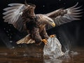 majestic eagle fighting with a plastic bag