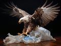 majestic eagle fighting with a plastic bag