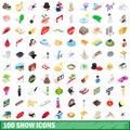 100 show icons set, isometric 3d style