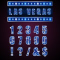 Show lamps blue alphabets and numbers on pink background