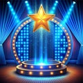 Show light podium blue background Royalty Free Stock Photo