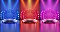 Show light, Stage Podium Scene with for Award Ceremony on red Background, color set. Vector Royalty Free Stock Photo