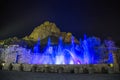 show lights and water funts PEÃâA DE BERNAL- is a monolith in the Queretaro state of Mexico