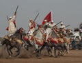 A Show and the preliminary qualifications for the traditional cavalry called FANTASIA or TBOURIDA in the southern of Morocco Royalty Free Stock Photo