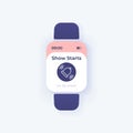 Show start warning smartwatch interface vector template. Mobile app notification day mode design. Reminding message