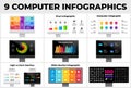 Show your interface with 20 electronic device mockups. Includes computer, notebook, smartphone and tablet. Infographic