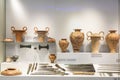 Showcase of artifacts Minoan civilization in the Archaeological Museum in Heraklion, Crete,