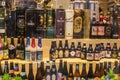 Showcase of a beer and liqueur store in Bruges, Belgium