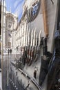 Showcase of a cutlery with a reflection of the Cathedral, Granada