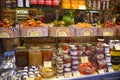 Showcase with different Italian Christmas gourmet food. Shop window of Christmas delicacies