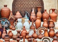 Showcase of handmade ceramic pottery Royalty Free Stock Photo