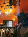 Showcase with a hat in an antique shop in Kazimierz, an authentic Jewish district in Krakow.