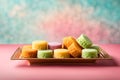 Showcase indulgent Indian sweets against a dreamy pastel backdrop with generous copy space Royalty Free Stock Photo