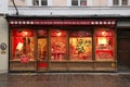 Showcase of Mozartkugeln candy shop in Salzburg, Austria.