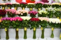 Showcase rose bouquets. Interior colors with vases. The flower business. Flowers for mother`s Day Royalty Free Stock Photo
