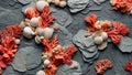 Seaside Elegance: Slate with Coral Reef Patterns. AI generate