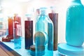 Showcase shop with plastic bottles shampoo Royalty Free Stock Photo