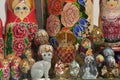 A showcase of a souvenir shop with matryoshkas on the Old Arbat in Moscow Royalty Free Stock Photo