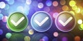 Professional Website Validation Checkmarks Clean Modern Graphic Elements with Bokeh Shadows and Signage Pictograms for