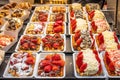 Showcase with Traditional Belgian waffels in Bruges, Belgian