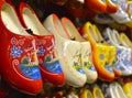 Showcase with traditional dutch wooden clogs