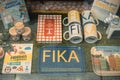 Stockholm, Sweden - June 06, 2019: window with numerous Swedish souvenirs in one of the many tourist shops in the city's