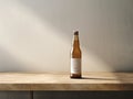 Enthralling Display: Craft Beer Bottle Elegantly Posed on a Rustic Table