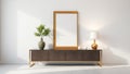 Elegant GoldFramed Console Table Poster Mockup Modern Interior Design Inspiration for Living Rooms Bedrooms and Offices Royalty Free Stock Photo