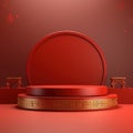 Red Podium for Chinese New Year 3D Rendering of Gift Box Product Stand and Background,ai generated