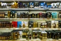 Showcases the alcohol in the duty free shop on the ferry Tallinn Royalty Free Stock Photo