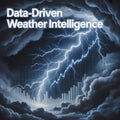 Dramatic blue lightning storm with data charts and graphs in the clouds Royalty Free Stock Photo