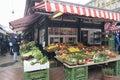 Showcases with food products on the Naschmarkt, most popular market in Vienna, Austria. January 2022