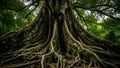 Large Tree Roots in a Lush Green Forest nature Royalty Free Stock Photo