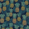 yellow and green pineapples on a navy blue background