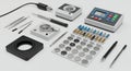 Scientific Instruments and Component Showcase in Studio Lighting Featuring Precision Tools and Measurement Devices Royalty Free Stock Photo