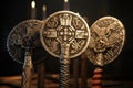 Highlight a collection of ornate medieval axes