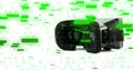 Showcasing black surveillance camera tracking green binary code on white wall, with cyber risk Royalty Free Stock Photo