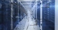 Showcasing data center corridor, with server racks, network switches, blade servers and LED lights Royalty Free Stock Photo
