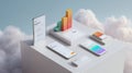Finance App User Interface Mockup Displayed on White Podiums With a Soft Sky Gradient Background Showcasing Various Royalty Free Stock Photo