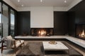 Blazing fire in living room of luxury architect designed Australian house Royalty Free Stock Photo